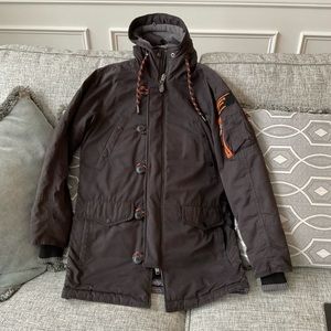 Pre-owned Men’s Superdry Microfibre Parka Coat Size SMALL
